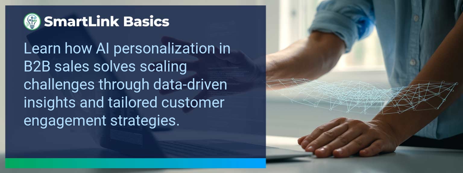 Illustration showing AI personalization B2B sales process with data and customer interaction