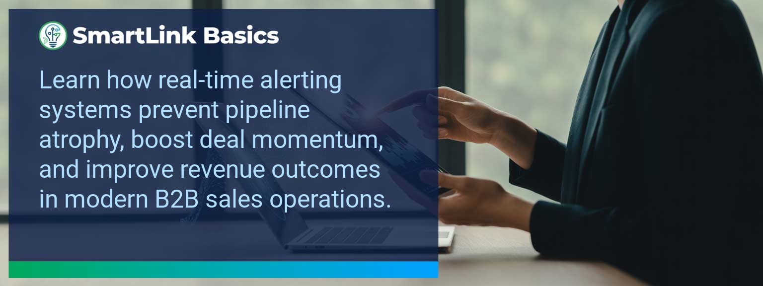 Diagram showing how real-time alerting systems monitor and prevent sales pipeline atrophy.
