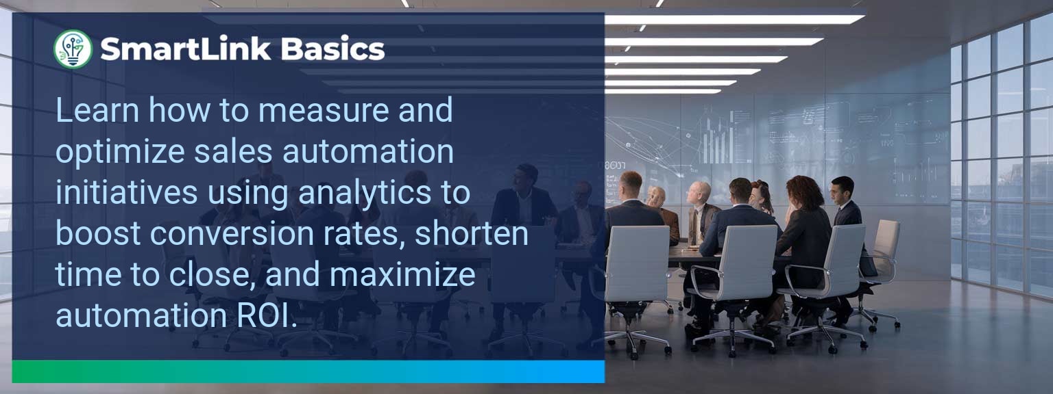 Dashboard showing Sales Automation Analytics metrics including conversions time to close and lead scoring