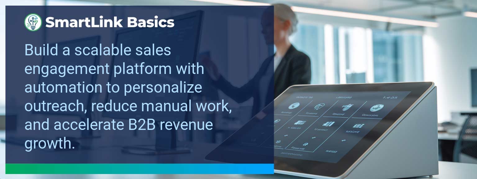 Dashboard view of a Sales Engagement Platform showing automated outreach and analytics